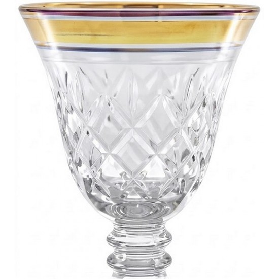 Taça Para Licor Lapidada Com Borda Dourada Em Vidro